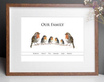 Personalised Robin Bird Family Name Print, Gift for Christmas, Birthday, Family Gift