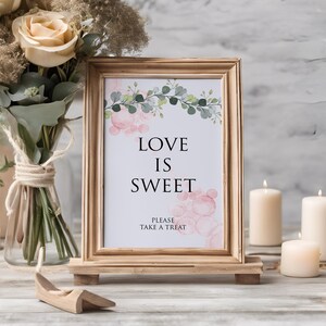 愛は甘い、結婚式のおやつサイン、ユーカリ、緑、結婚式のサイン、スイートカートサイン、結婚式のサイン、ユーカリの結婚式