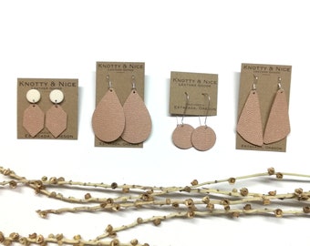 Blush nude genuine leather earrings