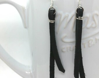 Beautiful black latigo leather lace dangle earrings essential oil diffuser