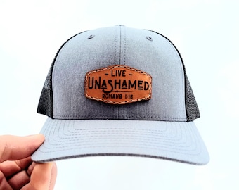 Live Unashamed- christian biblical religious leather trucker cap