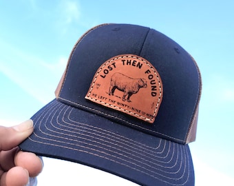 Lost then Found sheep shepherd christian biblical religious leather trucker cap