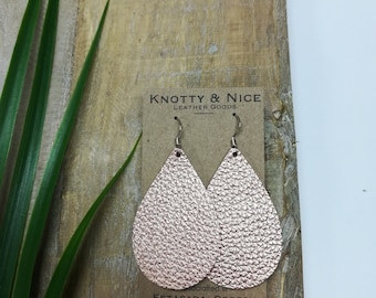 Rose Gold metallic Genuine leather teardrop earrings