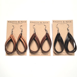 Genuine leather double strap loop earrings