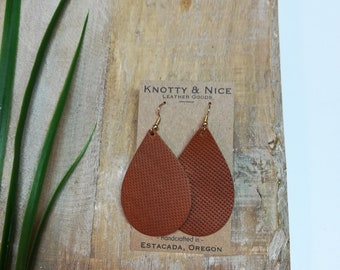 Brown Perforated Genuine leather teardrop earrings perforated