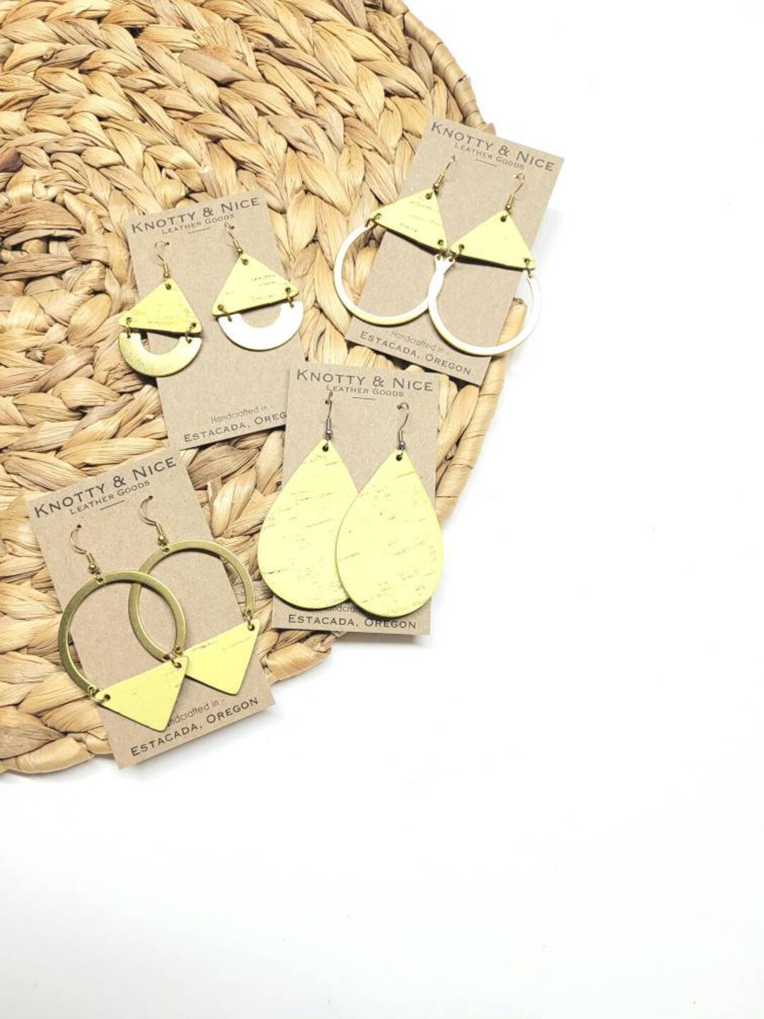 Spring Light Yellow, Cork on Leather Dangle Earrings - Etsy