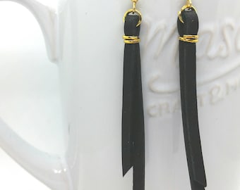 Black latigo genuine leather dangle earrings Essential oil diffuser