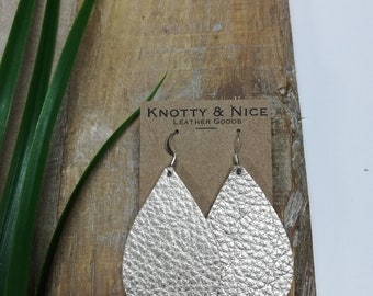 Champagne metallic Genuine leather teardrop earrings