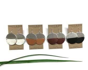 Horizon earrings - New metal/genuine leather round earrings