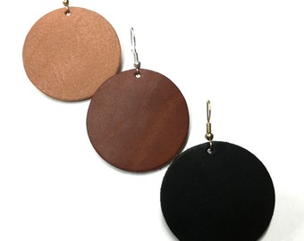 Full Moon circle leather dangle earrings