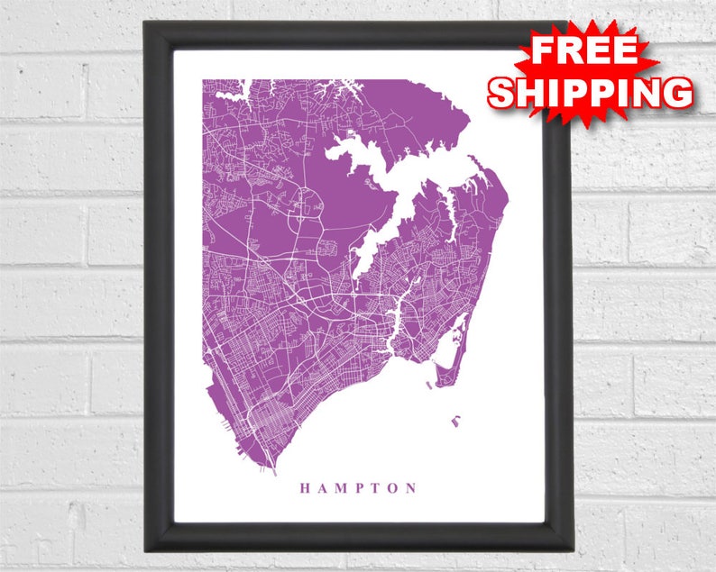Hampton Map Art Street Map Art Map Print City Map Custom Map Travel Virginia Hampton Virginia World Map Hampton Map