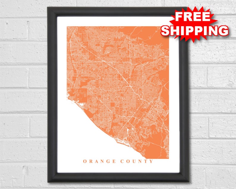 Orange County Map Art City Maps California Irvine Anaheim Newport Beach Travel Map Print Custom Map Home Office Decor Bild 1