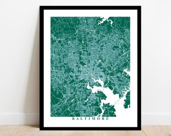 Baltimore Map Art - City Map Print - Maryland - Travel Gift Home Office Decor Map of Baltimore City Streets Map Art Poster Housewarming