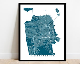 San Francisco Map Art - City Map Print - California - Home Office Decor Custom Map City Streets Map Art Poster California Art Bay Area Map