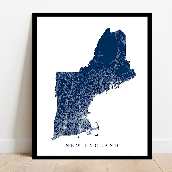New England Map Art - City Map - Office Decor - Travel Gift - Map Print - Interior Design Custom Map Print Wedding Anniversary Birthday