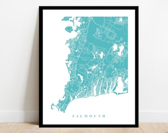 Falmouth Map Art - Massachusetts - City Streets Map Print Poster Home Office Decor Travel Gift World Map Gift Anniversary Wedding Dorm Room