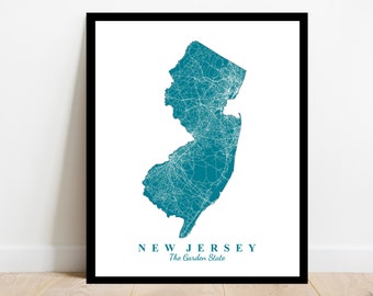 New Jersey Map Art - Map Print - State Map - Travel Gift - Map Art - City Map - Modern - Custom Map - Wedding Gift - Home Office Decor