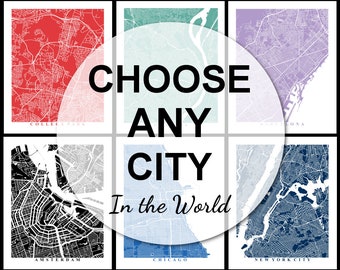 Choose Any City - Custom Map Art - Office Decor Travel Gift Custom Map City Map Print Home City Town Streets Map Art Wall Poster Gift Home
