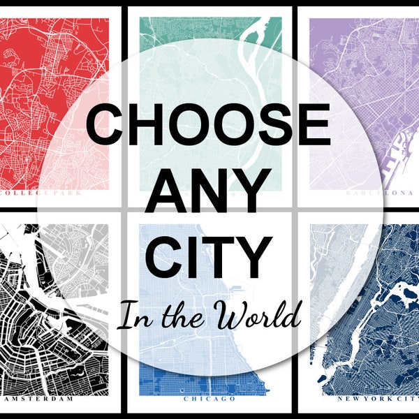 Choose Any City - Custom Map Art - Office Decor Travel Gift Custom Map City Map Print Home City Town Streets Map Art Wall Poster Gift Home