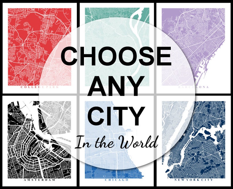 Choose Any City Custom Map Art Office Decor Travel Gift Custom Map City Map Print Home City Town Streets Map Art Wall Poster Gift Home image 1