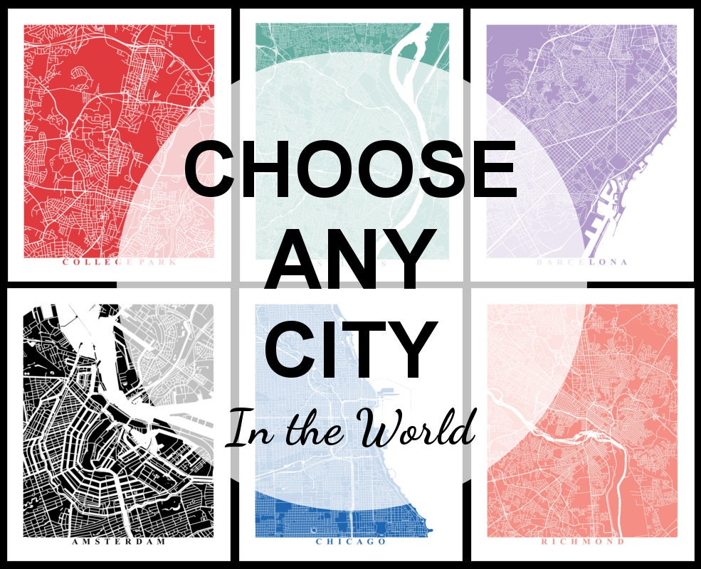 Digital Prints City Map Print Traveler Gift City Map Art World Traveler Map Tours Poster Wall ...