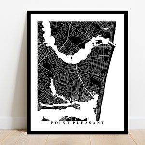 Point Pleasant Map Art - New Jersey - Custom City Streets Wall Poster Home Office Decor Travel Gift Beach House Decor Map Gift For Him Her