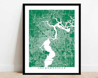 Jacksonville Map Art - Florida - Custom City Streets Map Print Wall Poster - Travel Gift  Office Home Decor Map Housewarming Dorm Room Ideas