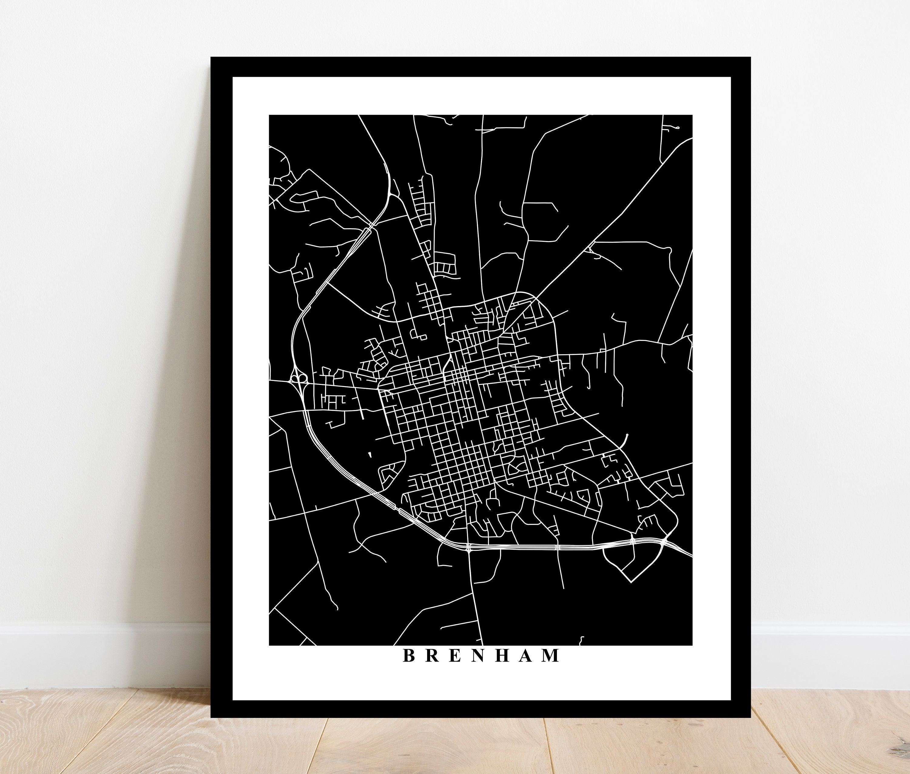Brenham Map Art Texas City Streets Map Print Black and Etsy