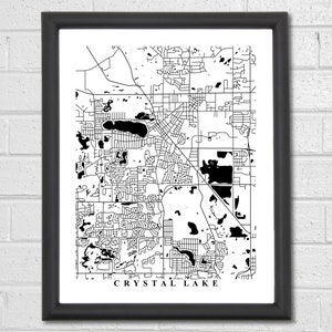 Crystal Lake Map Art Map Print Illinois Black and White - Etsy