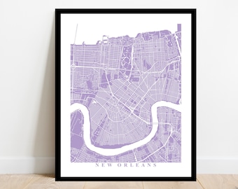 New Orleans Map Art - Louisiana - Map Print - Bourbon Street - City Map - Travel Gift Home Office Decor Engagement Housewarming Gift