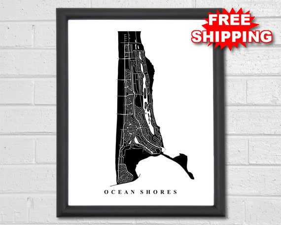 Ocean Shores Map Art City Streets Map Print Washington | Etsy