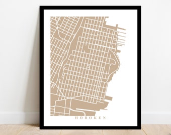 Hoboken Map Art - City Map Print - New Jersey - Travel Gift Home Office Decor Hoboken City Streets Poster New jersey Art Birthday Gift