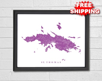 St Thomas Map Art - Map Print - Virgin Islands - Map Print - Home Map - Custom Map - Caribbean - Housewarming Gift Decor Travel Gift