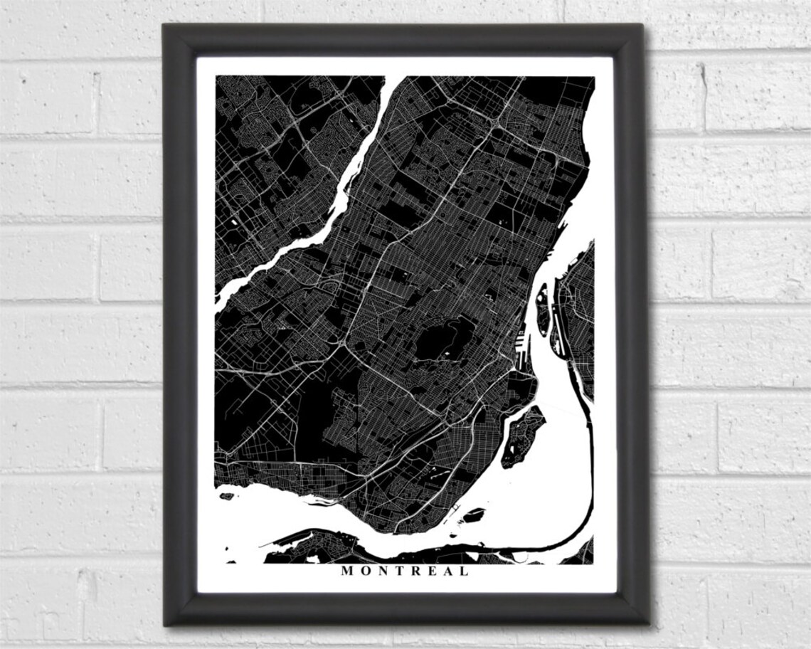 Montreal Map Art Map Print Black and White Canada Etsy