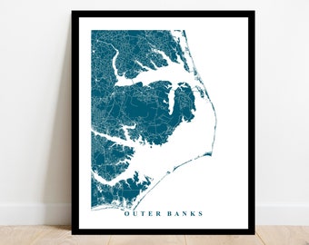 Outer Banks Map Art - City Map - North Carolina - Office Decor - Travel Gift - Map Print - City Streets Map Custom Map - World Map Birthday