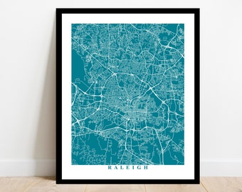 Raleigh Map Art - City Map Print - North Carolina - Travel Gift Home Office Decor Map of Raleigh City Streets Art Map Poster Housewarming