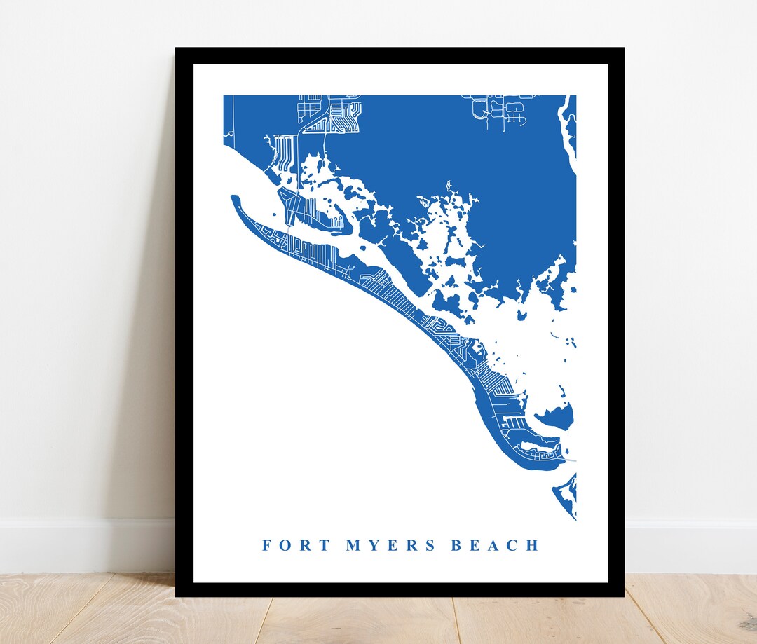 Fort Myers Beach Map Art Florida Custom City Streets Print Home Office ...
