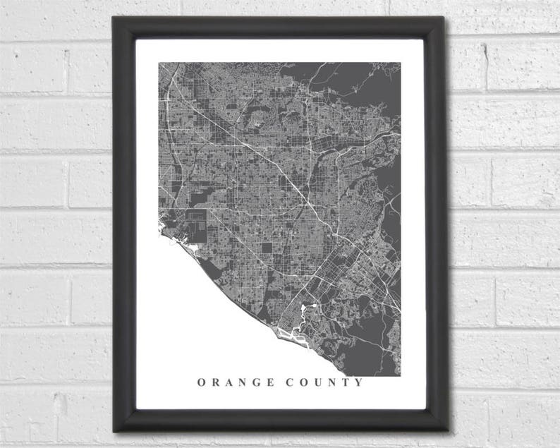 Orange County Map Art City Maps California Irvine Anaheim Newport Beach Travel Map Print Custom Map Home Office Decor Bild 2