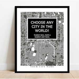 Choose Any City - Custom Map Art - Office Decor Travel Gift Custom Map City Map Print Home City Town Streets Map Art Wall Poster Gift Home