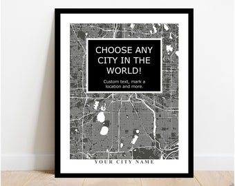 Choose Any City - Custom Map Art - Office Decor Travel Gift Custom Map City Map Print Home City Town Streets Map Art Wall Poster Gift Home