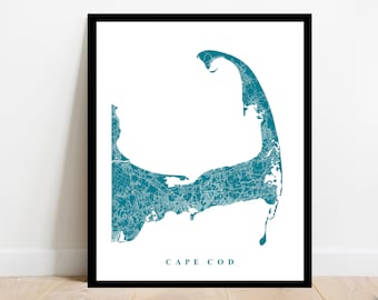 Cape Cod Map Art - City Map Print - Massachusetts - Travel Gift Home Office Decor Street Map Art Poster Cape Cod Gift Custom Map Wedding