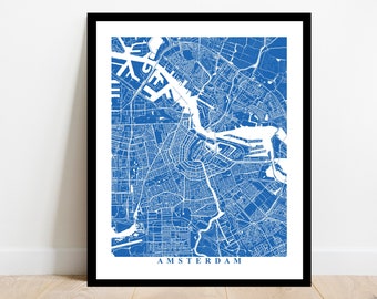 Amsterdam Map Art - Netherlands - Custom City Streets Map Print Wall Poster Travel Gift Europe Home Office Decor Anniversary Wedding Ideas