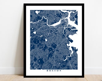 Boston Map Art - City Map Print- Massachusetts - Travel Gift Home Office Decor City Streets Poster Art Anniversary Birthday Housewarming