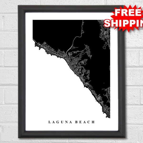 Laguna Beach Map Art - California - Black and White Print - Office Decor - Travel Gift - Home Birthday Street Map Housewarming City Streets