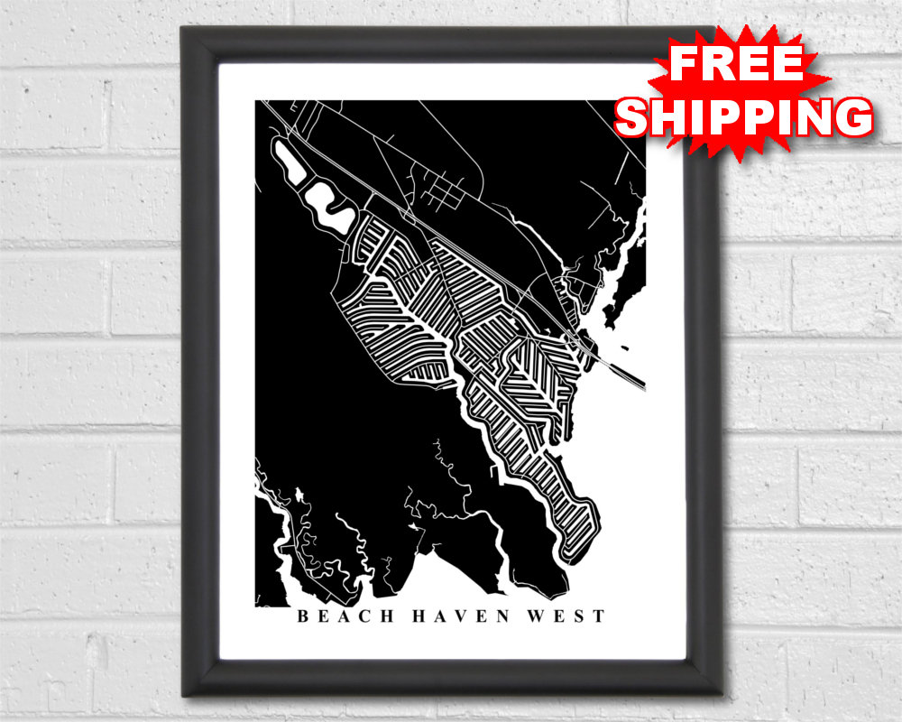 Beach Haven West Map Beach Haven West Map Art City Streets Map Print New Jersey | Etsy