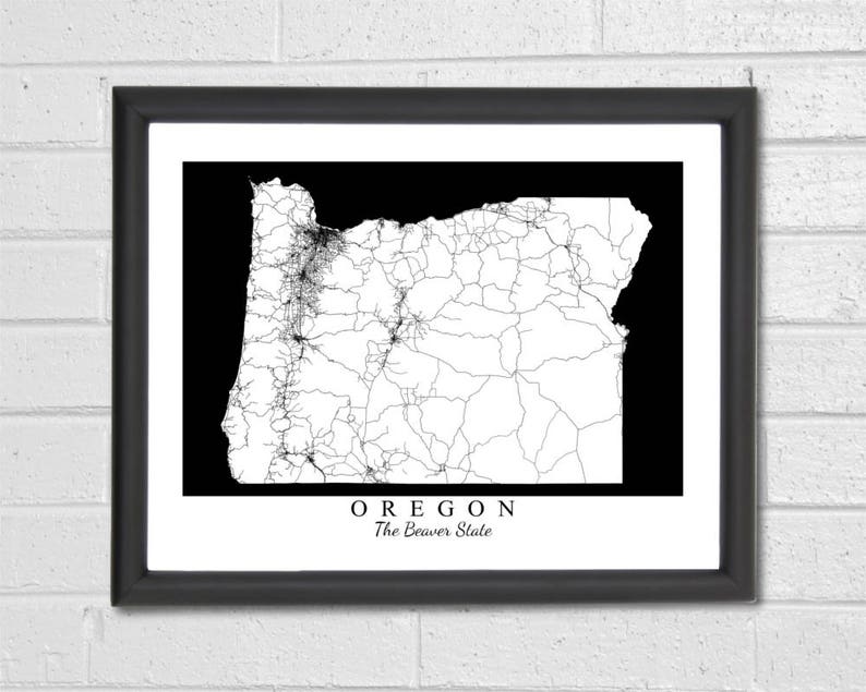 Oregon Map Art Black and White Map Print State Map | Etsy