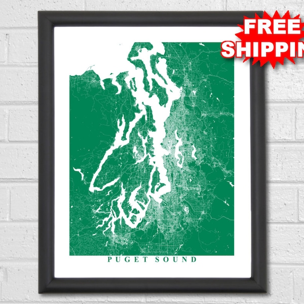 Puget Sound Map Art - City Map - Washington - Office Decor - Travel - Map Print - Interior Design - Housewarming - Custom Map Print Wedding