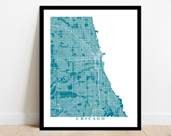 Chicago Map Art - City Streets Map Print - Illinois - Travel Gift Office Decor Wall Poster Chicago Streets Art Custom Map Home Housewarming