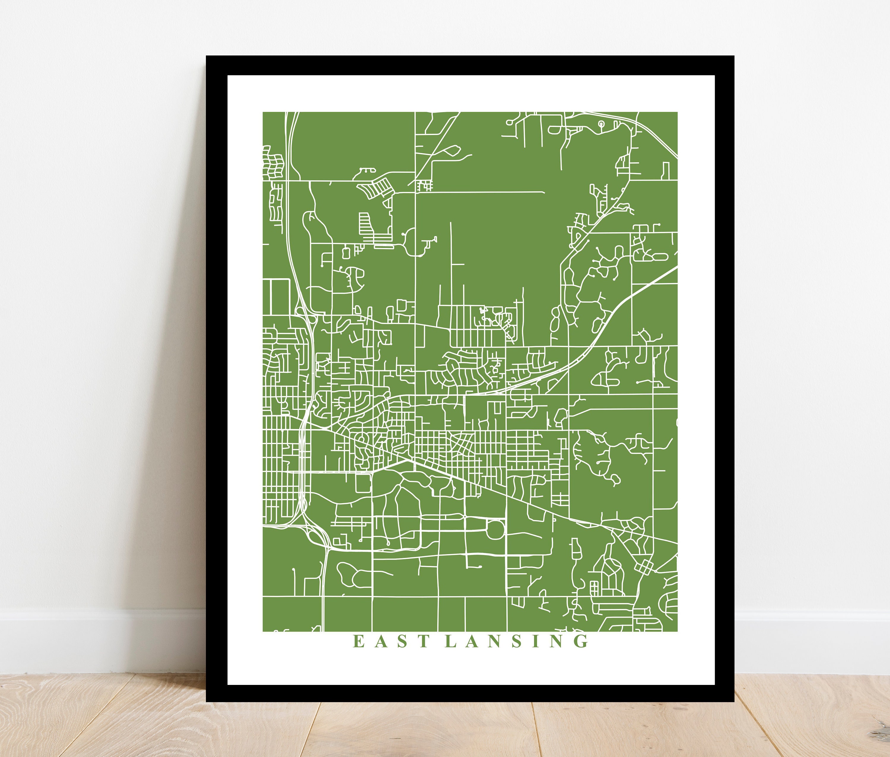 East Lansing Map Art Map Print Michigan Map Print pic photo