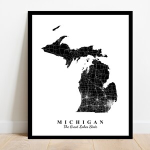 Michigan Map Art Black and White Map Print State Map - Etsy